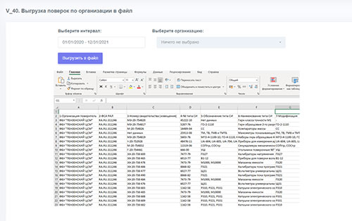Отчет - V_40 Выгрузка поверок по организации в файл