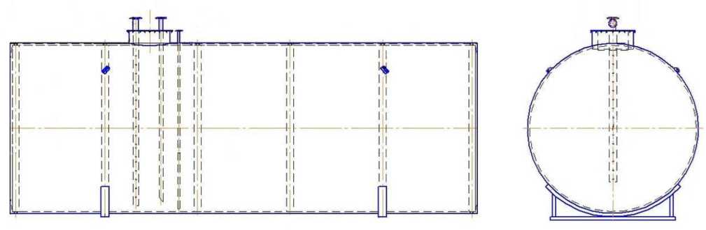 Внешний вид. Резервуар стальной горизонтальный цилиндрический, http://oei-analitika.ru рисунок № 1