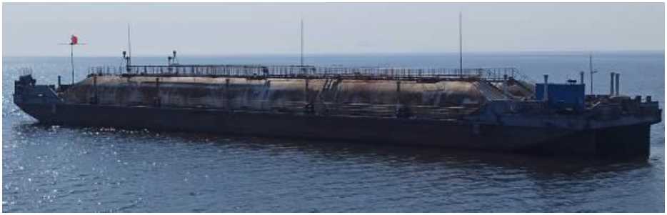 Внешний вид. Резервуары (танки) стальные горизонтальные цилиндрические нефтеналивной баржи НБ-1, http://oei-analitika.ru рисунок № 1