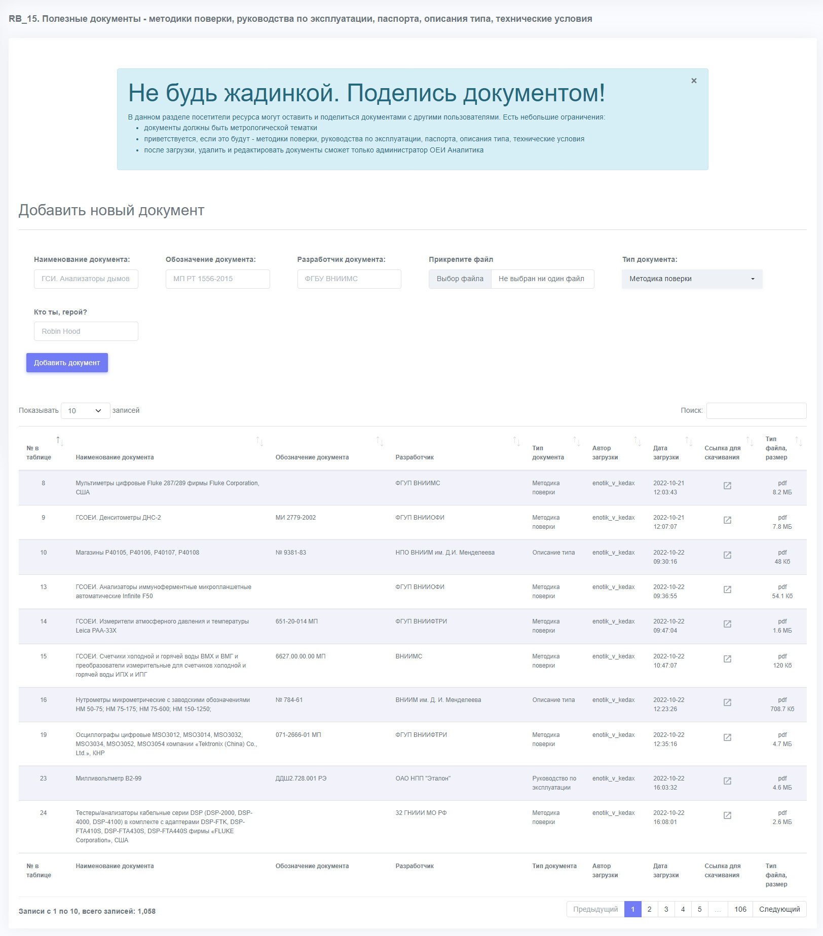 Пример отчёта Полезные документы - методики поверки, руководства по эксплуатации, паспорта, описания типа, технические условия